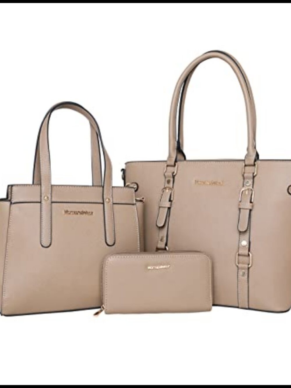 3 Pc Tote Bag Satchel Handbag & Wallet Set PU Leather Purse